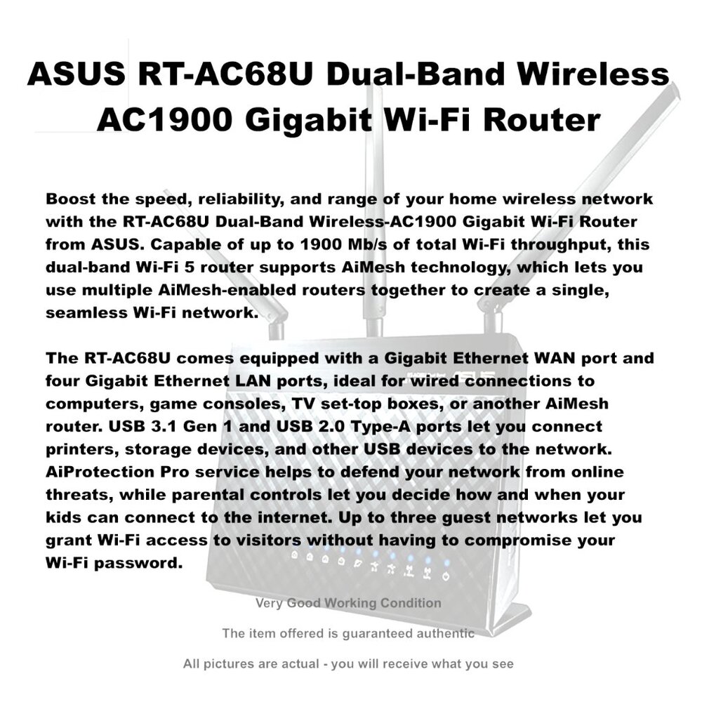 ASUS RT-AC68U Dual-Band Wireless AC1900 Gigabit Wi-Fi Router - Picture 2 of 12